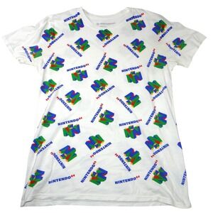 Nintendo 64 N64 All‎ Over Print T Shirt White Men's Size Medium Retro Gamer
